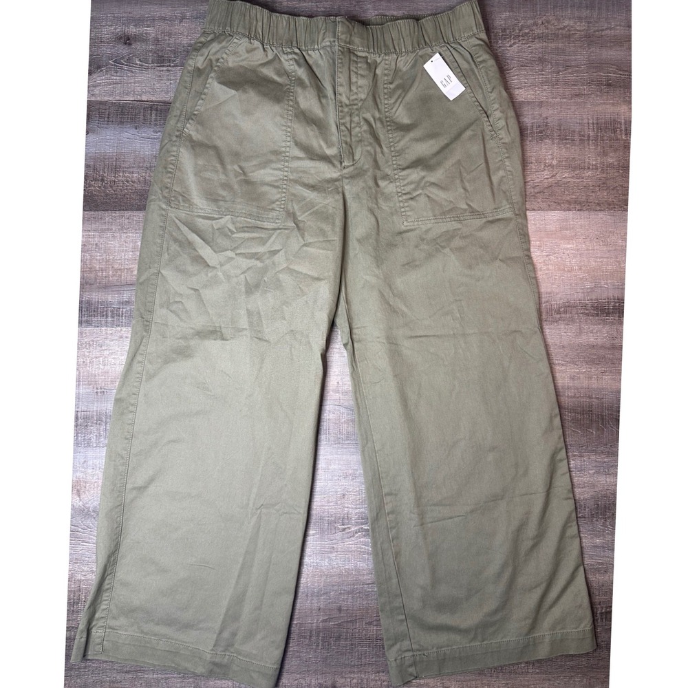 GAP Womens Olive Green Wide Leg Utility Pants Elastic Waist Patch Pockets NEW